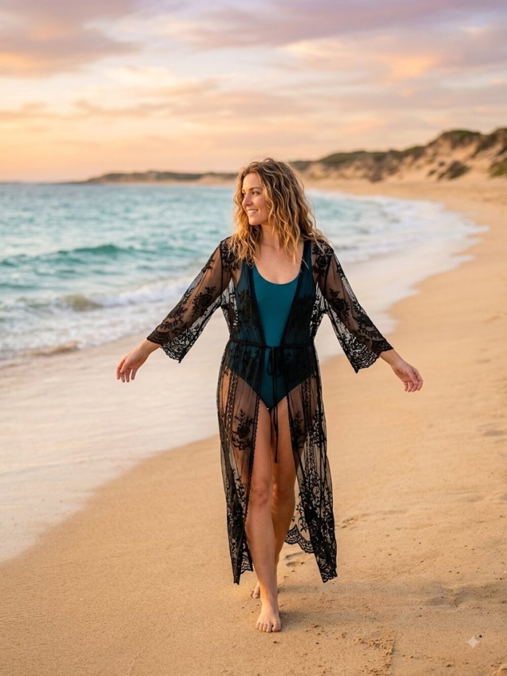Black Sheer Lace GORGEOUS Open Front Kimono OSFM NWOT! SEXY!!!!